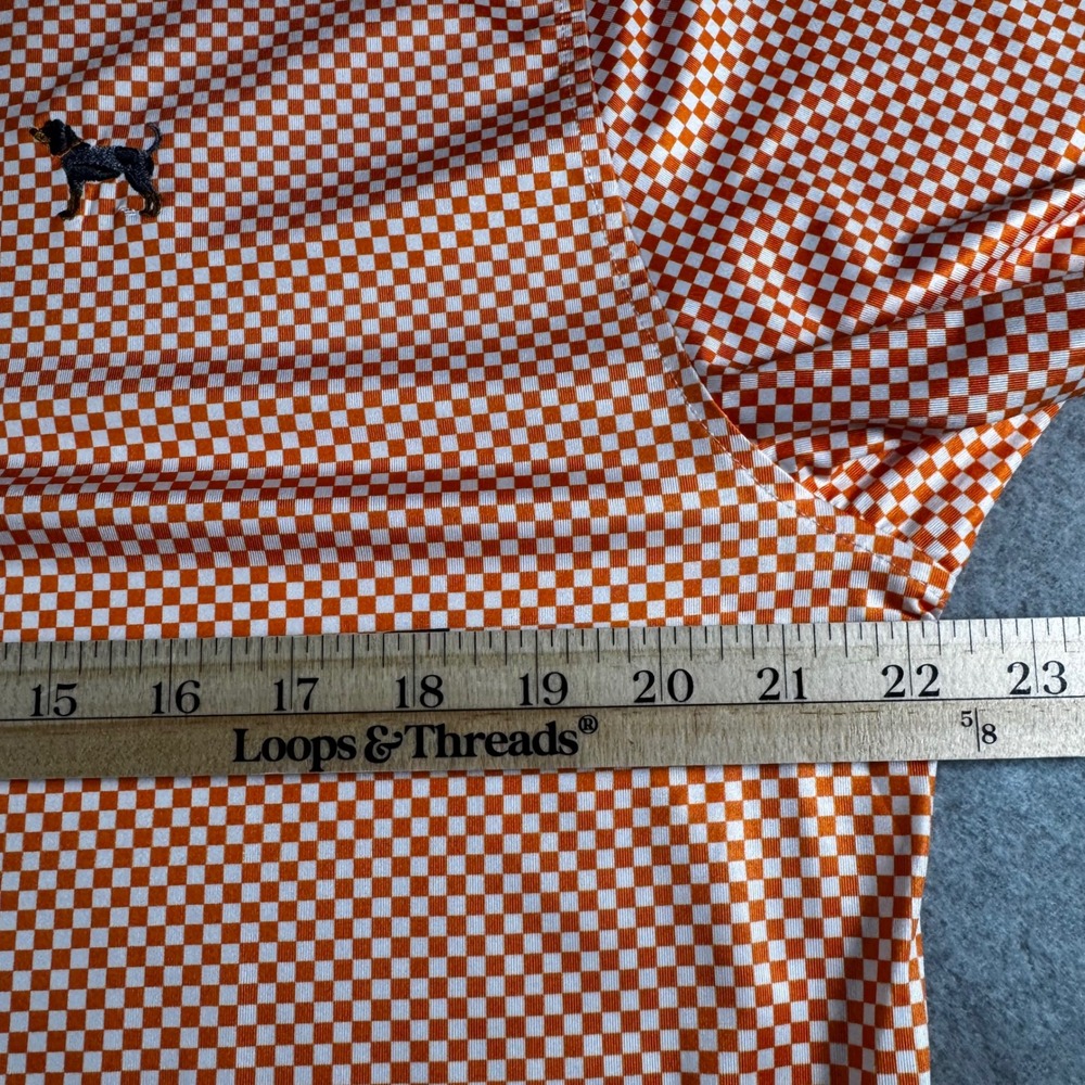 Vol Traditions Polo Men M Orange Checkered Performance Tennessee Smokey Logo - Picture 9 of 11